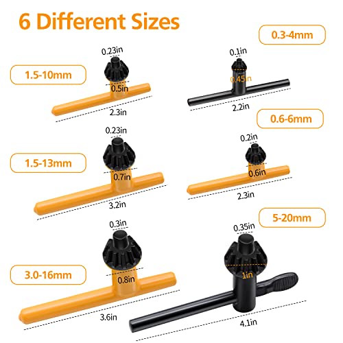 Drill Chuck Key Wrench, 6 Sizes Drill Press Chuck Key Replacement Drill Clamping Wrench Chuck Press Wrench Key for Electric Drill Clamping Tool of 4 Mdvora