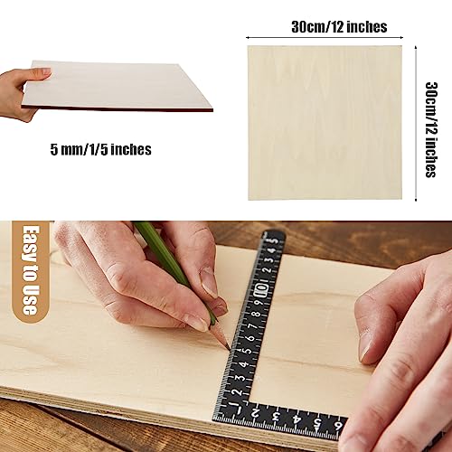 12 Pack Basswood Plywood Sheets 12 x 12 x 1/5 Inch-5 mm Thick Basswood Plywood Board Wood Squares Sheets Natural Unfinished Wood for Crafts,