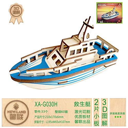 Laser Cut Yacht Ship Wood Model 3D DIY Life Boat Assembly Puzzles Handmade Educational Woodcraft Wooden Ship Model Kits Set Toy for Kids Youth - WoodArtSupply