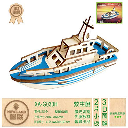 Laser Cut Yacht Ship Wood Model 3D DIY Life Boat Assembly Puzzles Handmade Educational Woodcraft Wooden Ship Model Kits Set Toy for Kids Youth - WoodArtSupply