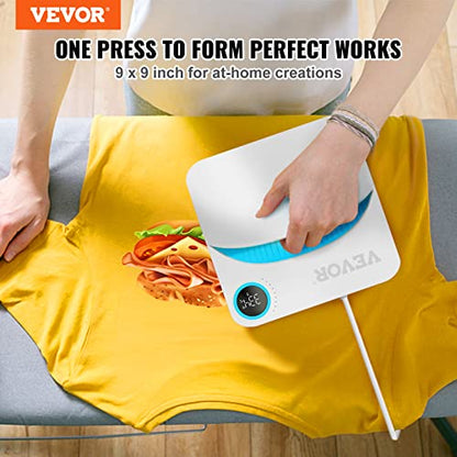 VEVOR Heat Press Machine,9x9inches Portable Shirt Printing Multifunctional Sublimation Transfer Heat Press Machine Teflon Coated, Easy Iron-on Press
