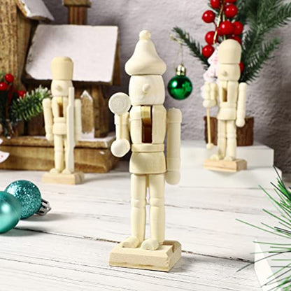 SOIMISS Christmas Wooden Unfinished Nutcracker Figurines 12pcs Blank Unpainted Nutcracker Puppet Mini Soldier Nutcracker Figures for DIY Crafts