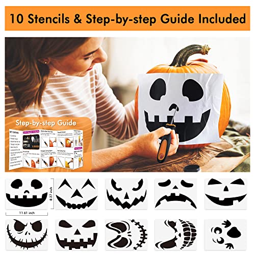 Shuttle Art 35 PCS Halloween Pumpkin Carving Kit, 11 PCS Professional Stainless Steel Pumpkin Carving Tools with 10 Stencils and 12 Electronic Shuttle Art
