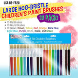 U.S. Art Supply 20-Piece Large Round and Flat Children's Hog Bristle Tempera Paint Brush Set - Fun Kid's Party, School, Student, Class Craft Painting U.S. Art Supply
