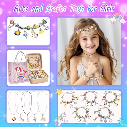 BEIKEETOO Charm Bracelet Making Kit for Girls 8-12 DIY Bead Jewelry Making Kit with Box, Unicorn Mermaid Arts and Crafts for Kids 6-8 Gifts for Girl BEIKEETOO