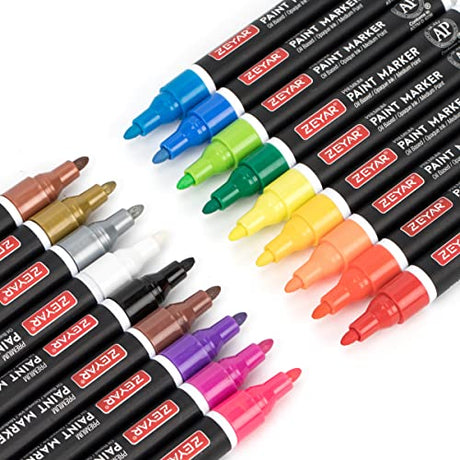 ZEYAR Oil-Based Paint Markers for Rock Painting, Medium Point, Waterproof ink, 18 Colors, AP Certified, Great on Mug, Rock, Glass, Canvas, Metal and ZEYAR