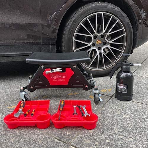 AgiiMan Mechanic Stool - Detailing Garage Rolling Stool with Wheels, Roller Creeper Seat Chair Repair Tools Tray, 2 Tool Storage Drawers Under Seat, AgiiMan