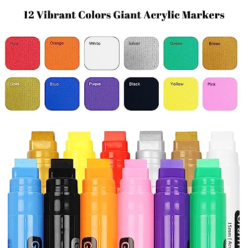 Fubullish 15mm Jumbo Markers, 5 Pack White Washable Window Marker and 12 Pack Acrylic Paint Marker Fubullish