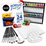 Chalkola Acrylic Paint Set for Adults, Kids & Artists - 40 Piece Acrylic Painting Supplies Kit, with 24 Acrylic Paints (22ml), 10 Painting Brushes, 5 Chalkola