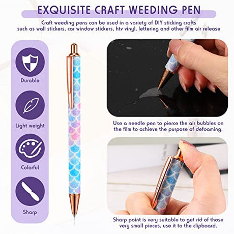 4 Pcs Pin Pen Weeding Tool, Craft Vinyl Weeding Tool Kit, Includes Air Release Pen, Vinyl Squeegee Vinyl Tweezers Weeders Adhesive Film HTV Vinyl for Laumoi