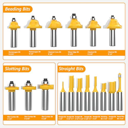 Newdeli 35 Pcs Tungsten Carbide Tipped Router Bit Set 1/2 Inch Shank for Woodworking Beginners and Commercial Users with Aluminum Alloy Storage Box - WoodArtSupply