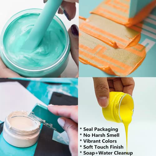 JAJADO 8 Jars Chalk Paste Paint for Stencils with 8 Pcs Mini Craft Squeegees, Chalk Paste Stencil Paint Adhesive Silk Screen Transfers for Crafts JAJADO