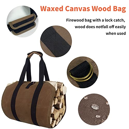 Joroamp Waxed Firewood Carrier with Handles, Canvas Log Carrier Tote Bag, Durable Fireplace Wood Stove Accessories, Perfect for Carrying Wood at - WoodArtSupply