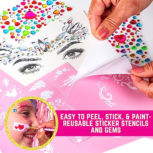 GirlZone Unicorn and Jewels Face Painting Kit, Amazing Face Paint Set with Face Gems, Brushes, Face Paint Stencils and a Kids Face Paint Lookbook to GirlZone