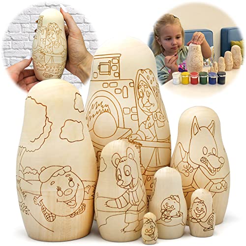 AEVVV Blank Russian Nesting Dolls Unpainted Set 7 pcs - Wooden Crafts to Paint Your Own Matryoshka - Unfinished Nesting Dolls Blank - Unfinished Wood AEVVV