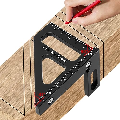 KETIPED Imperial 3D Multi-Angle Measuring Ruler,45/90 Degree Aluminum Alloy Woodworking Square Protractor, Miter Triangle Ruler High Precision Layout KETIPED