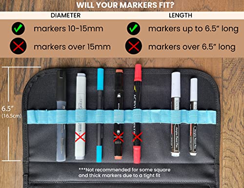 TOOLI-ART Marker & Pen Carrying Case -120 Slots, Canvas, Extra Pockets, Trolley Sleeve, Removable Shoulder Strap, For Most Markers (up to 15mm TOOLI-ART