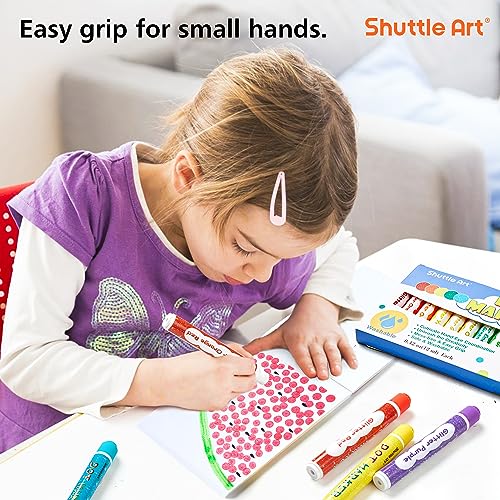 Shuttle Art Shimmer Dot Markers, 15 Glitter Colors Washable Markers for Toddlers,Bingo Daubers Supplies Kids Preschool Children, Non Toxic Shuttle Art