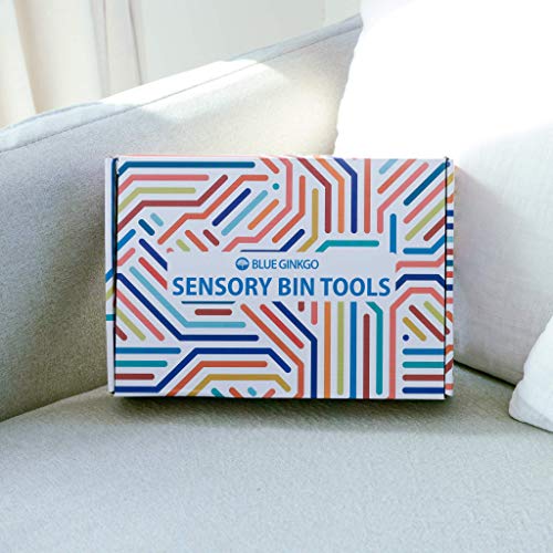 BLUE GINKGO Sensory Bin Tools - Montessori Fine Motor Skills Learning Waldorf Toys for Toddlers and Kids Pretend Play - 9 Piece Kitchen Wooden Set - BLUE GINKGO
