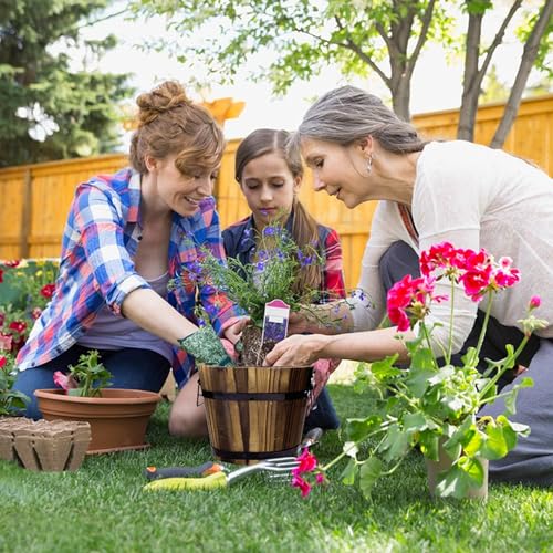 Adnee 4 Pack Wooden Whiskey Barrel Planters - 4 Sizes Wooden Bucket Barrel Garden Planters Set - Rustic Flower Planters Pots Container for Indoor Adnee