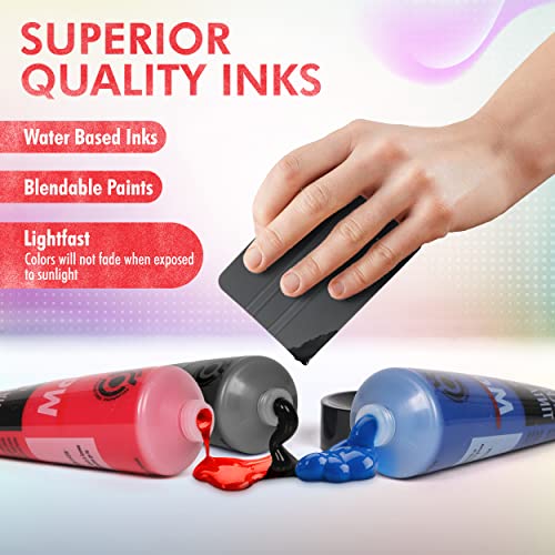 Marabu Screen Printing Kit Set - Screen Print Kit with Reusable Wooden Frame, 1 Screen Printing Squeegee, and 3 x 100ml Ink - Silk Screen Printing Marabu