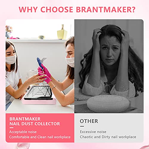 BRANTMAKER Nail Dust Collector with Brush and 2 Reusable Filters, 60W Vacuum Dust Fan for Acrylic Nails (Pink) BRANTMAKER