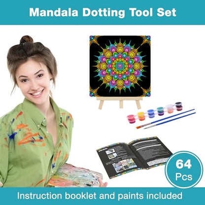Mandala Dotting Tools Kit with Acrylic Paints and Reusable Stencils - Dot Art Set for Rock Painting, DIY Craft Project, Home Decor Drawing Activity