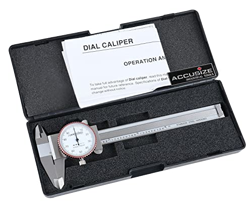 Accusize Industrial Tools 0-4 inch by 0.001 inch Precision Dial Caliper, Stainless Steel, in Fitted Box, P920-S214 - WoodArtSupply