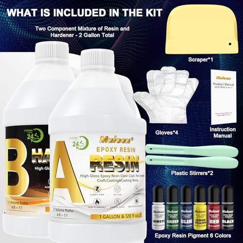 Epoxy Resin 2 Gallon - Crystal Clear Epoxy Resin Kit, 2 Part Casting Resin for Art, No Yellowing, No Bubble, Self Leveling, High Gloss, Suitable for Muloen