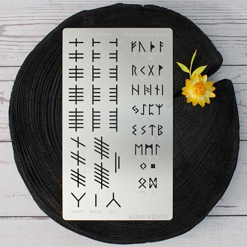 Aleks Melnyk No.421 Metal Stencil, Elder Futhark and Ogham Runes, Ancient Alphabet, Sigil Magic Alphabet Stencil 1 PC, Letter Template for Wood - WoodArtSupply