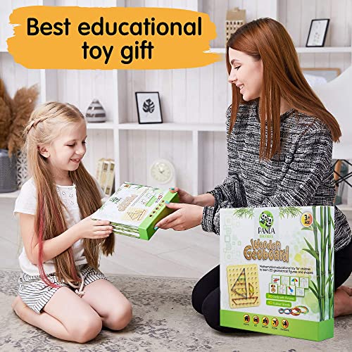 Panda Brothers Wooden Geoboard - Montessori Toys for 3 4 5 Year Old Kids and Toddlers, Educational Toy with 30 Pattern Cards and 40 Rubber Bands to Panda Brothers