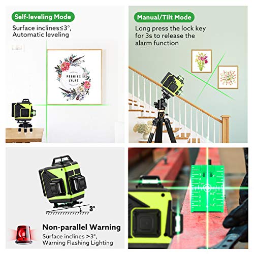 Seesii 4D Laser Level, 16 Lines Green Beam Line Laser Self-Leveling, 4x360 Cross Line Laser for Construction and Picture Hanging, Remote Controller, - WoodArtSupply