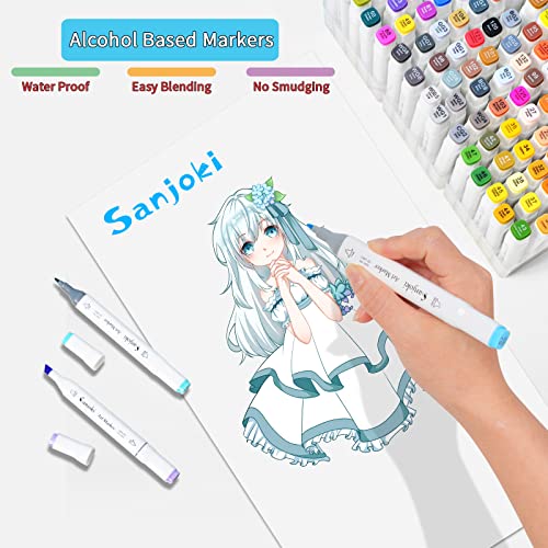 SANJOKI Alcohol Markers 120 colors,Broad&Fine Dual Tip, Permanent Artist Sketch Markers for Artist and Beginner SANJOKI