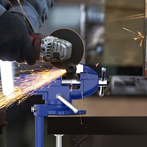 Shangyoyi 2-in-1 Bench Vise For Workbench 3.2"- Multi-functional Portable 360° Swivel Base Clamp On Vice/Table Vise For Woodworking, Cutting Conduit, Shangyoyi
