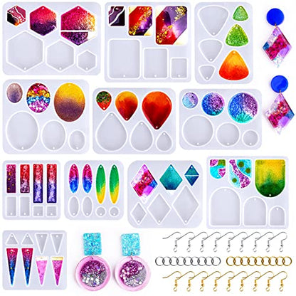 LET'S RESIN Resin Earring Mold, 171 Pcs Resin Jewelry Molds Making Kit with 11 Pack Variety Shape Resin Molds Silicone, Earring Molds for Epoxy - WoodArtSupply