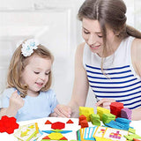 LovesTown 209 PCS Wooden Pattern Blocks, Geometric Shapes Blocks Pattern Blocks with Cards Tangram Puzzles for Kids Educational Tangram Toys LovesTown