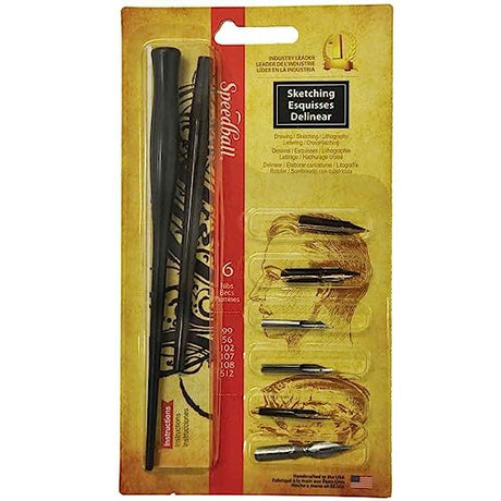 Speedball Sketching Pen Set - 2 Penholders w/ 6 Pen Tips Speedball