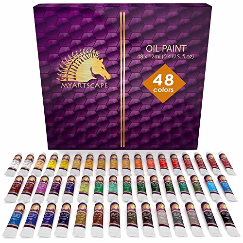 MyArtscape Artist Paint Oil Paint Set - 12ml x 48 Tubes Art Paints - Lightfast - Heavy Body Oil Painting Supplies for Adult Paint Set and oil MyArtscape