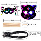 KXCOFTXI Halloween Mask Craft Kit for Kids, 52 Pcs Kids Magic Scratch Paper Animal Masks, DIY Rainbow Scratch Art Masks for Halloween and Animal KXCOFTXI