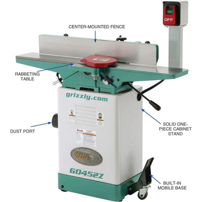 Grizzly Industrial G0452Z - 6" x 46" Jointer w/Spiral Cutterhead - WoodArtSupply