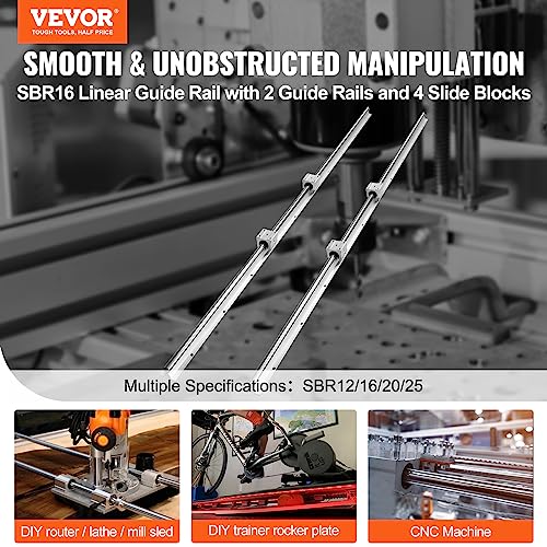 VEVOR Linear Guide Rail Set, SBR16 1500mm, 2 PCS 59 in/1500 mm SBR16 Guide Rails and 4 PCS SBR16UU Slide Blocks, Linear Rails and Bearings Kit for - WoodArtSupply