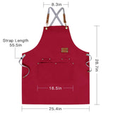 Chef Apron,Cross Back Apron for Men Women with Adjustable Straps and Large Pockets,Canvas,M-XXL (Red) Mignongirl