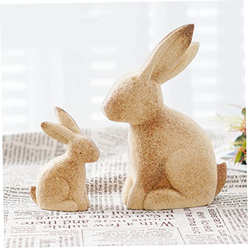 2 Pairs Drawing Rabbit Educational Rustic Easter Desktop Table Shop Decorations Living Spring Animal Statue Figure Favors Wood Cutout Peg White Paint - WoodArtSupply