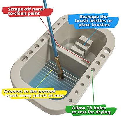 MyLifeUNIT Paint Brush Cleaner, Paint Brush Holder and Organizers with Palette for Acrylic, Watercolor, and Water-Based Paints (Grey) - WoodArtSupply