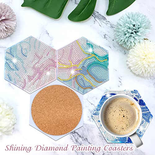 UPINS 8Pcs Boho Diamond Painting Coasters for Drinks DIY Coaster