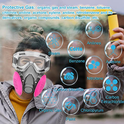 Dodarhip Reusable Half Face Respirator Mask - Respirator Mask with Filters for Painting, Chemical, Organic Vapor Gas, Welding, Asbestos, Fume, Resin