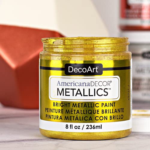 DecoArt Americana Metallics 24K Gold Paint, 3 Pack 8oz Metallic 24K Gold Acrylic Paint - Water Based Multi Surface Paint for Arts and Crafts, Home DecoArt