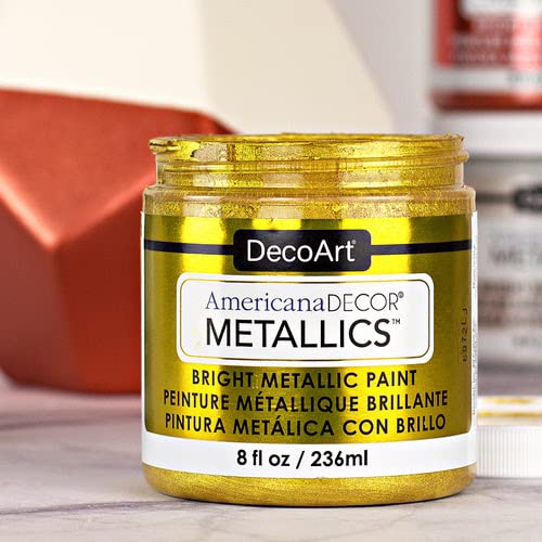 DecoArt Americana Metallics 24K Gold Paint, 3 Pack 8oz Metallic 24K Gold Acrylic Paint - Water Based Multi Surface Paint for Arts and Crafts, Home - WoodArtSupply