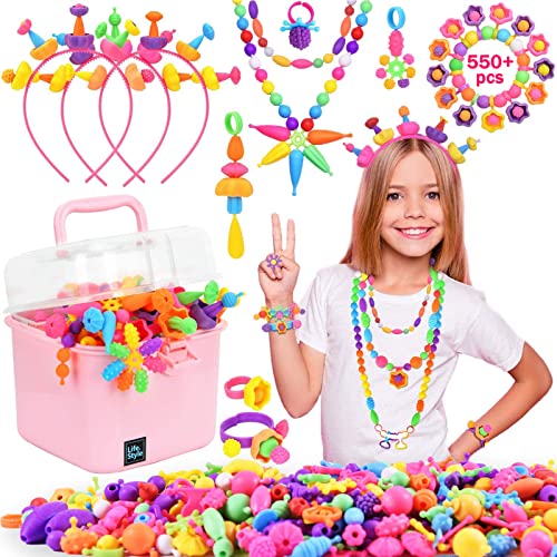 NIDOOT Pop Beads, Girls Jewelry Making Kit, Bracelet Making Kit for Girls, 550Pc+ Snap Beads for Kids, Girl Toys Age 4-5, 5 6 Year Old Girl Gift, NIDOOT
