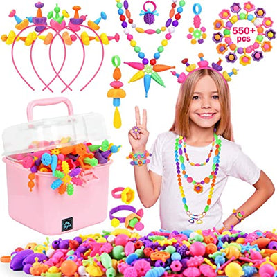 NIDOOT Pop Beads, Girls Jewelry Making Kit, Bracelet Making Kit for Girls, 550Pc+ Snap Beads for Kids, Girl Toys Age 4-5, 5 6 Year Old Girl Gift,
